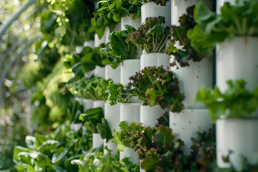 Close-up of a vertical garden with thriving plants